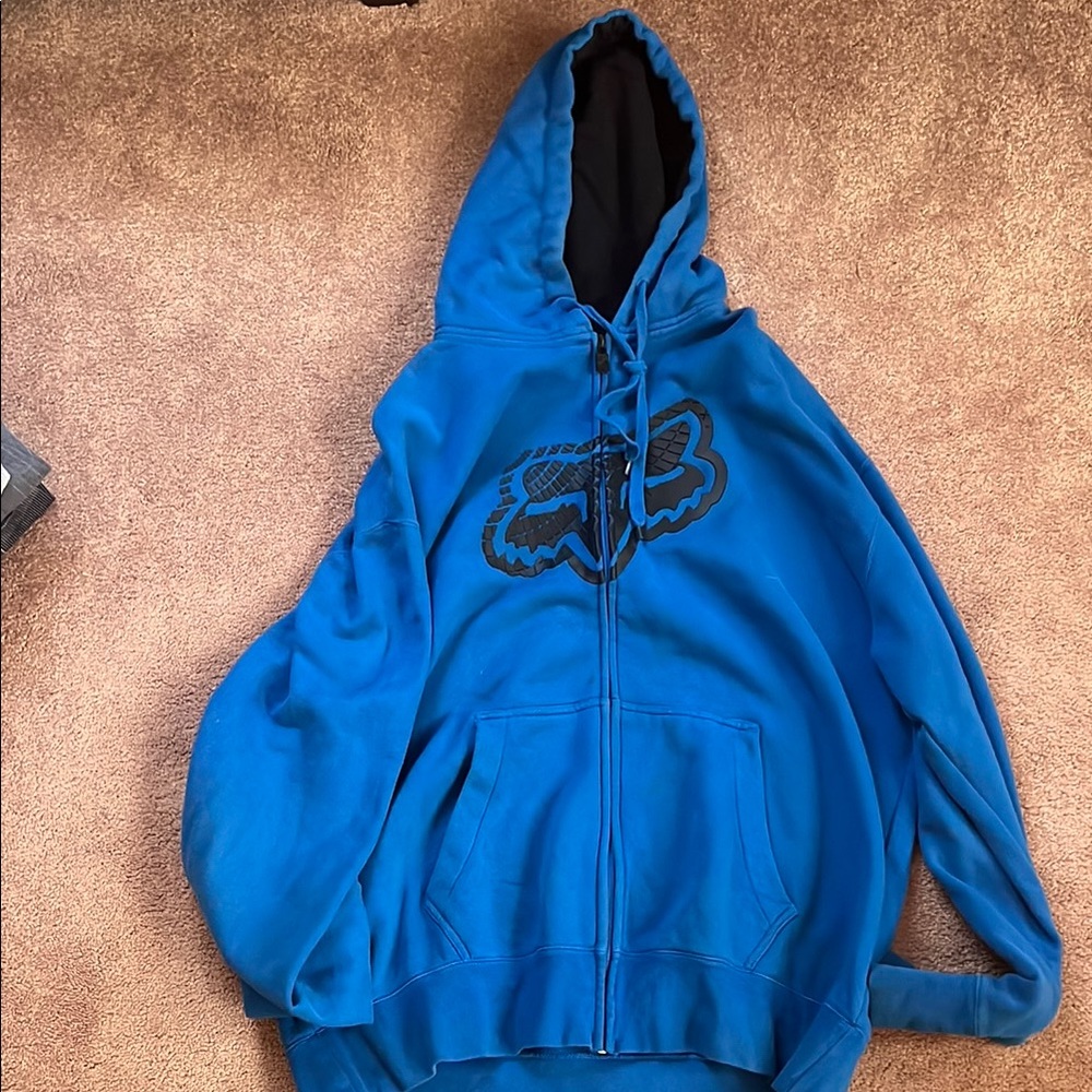 Fox Blue Zip-Up Hoodie with Hood and Logo
